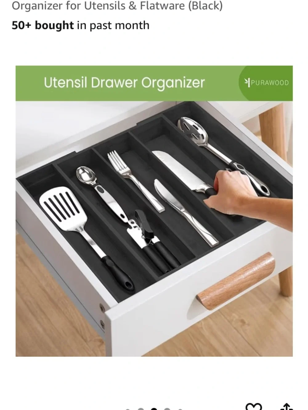 Expandable Black Kitchen Drawer Organizer Tray for Utensils